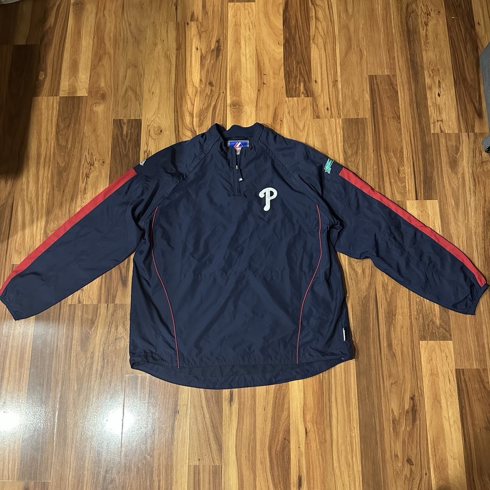 Majestic Philadelphia Phillies Vest 1/4 zip Windbreaker Jacket Men's XL